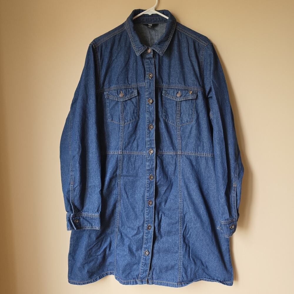 Frye Denim Shirt Dress Womens Sz XXL Dark Wash Button Front Pockets Knee Length